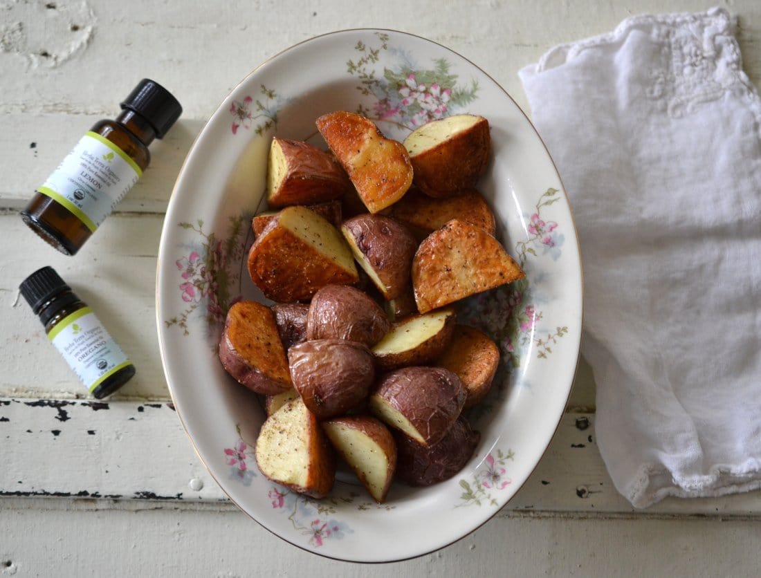 Healthy sweet potato recipe with oregano and lemon essential oils